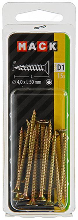 Mack 1017299 - españaplschr.vzkop-selfb. chapado en amarillo 15 piezas 4,0 x 50 mm | 10 piezas