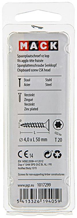 Mack 1017299 - españaplschr.vzkop-selfb. chapado en amarillo 15 piezas 4,0 x 50 mm | 10 piezas