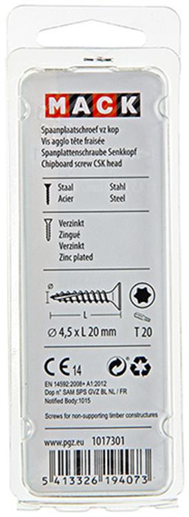 Mack 1017301 - spainplschr.vzkop-automontaje chapado en amarillo 24 piezas 4,5 x 20 mm | 10 piezas