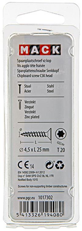 Mack 1017302 - spainplschr.vzkop-automontaje chapado en amarillo 20 piezas 4,5 x 25 mm | 10 piezas