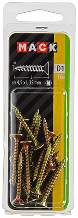 Mack 1017304 - españaplschr.vzkop-selfb. chapado en amarillo 16 piezas 4,5 x 35 mm | 10 piezas