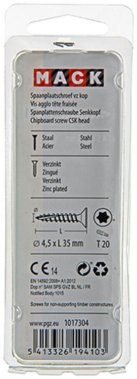 Mack 1017304 - españaplschr.vzkop-selfb. chapado en amarillo 16 piezas 4,5 x 35 mm | 10 piezas