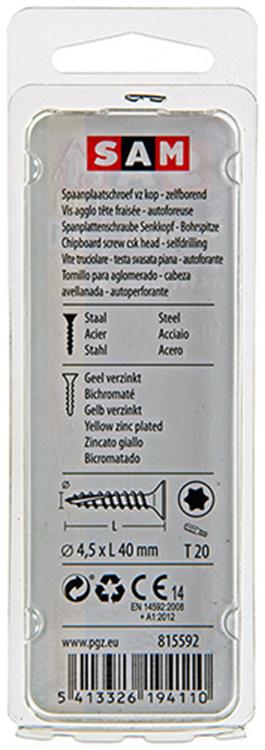 Mack 1017305 - spainplschr.vzkop-automontaje chapado en amarillo 15 piezas 4,5 x 40 mm | 10 piezas