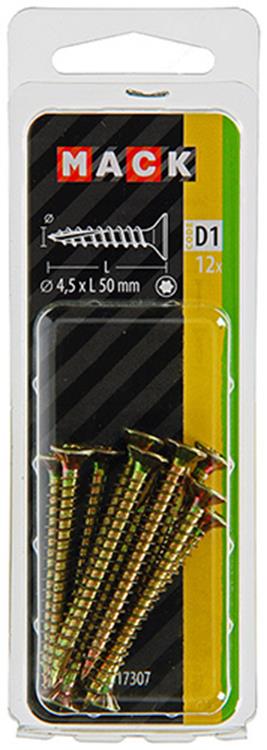 Mack 1017307 - spaanplschr.vzkop-automontaje chapado en amarillo 12 piezas 4,5 x 50 mm | 10 piezas
