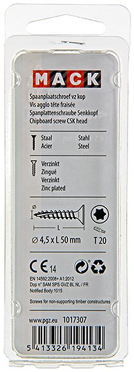 Mack 1017307 - spaanplschr.vzkop-automontaje chapado en amarillo 12 piezas 4,5 x 50 mm | 10 piezas