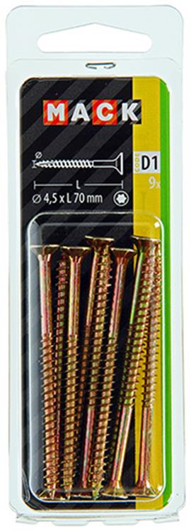 Mack 1017309 - españaplschr.vzkop-selfb. chapado en amarillo 9 piezas 4,5 x 70 mm | 10 piezas