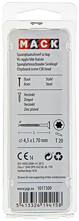 Mack 1017309 - españaplschr.vzkop-selfb. chapado en amarillo 9 piezas 4,5 x 70 mm | 10 piezas