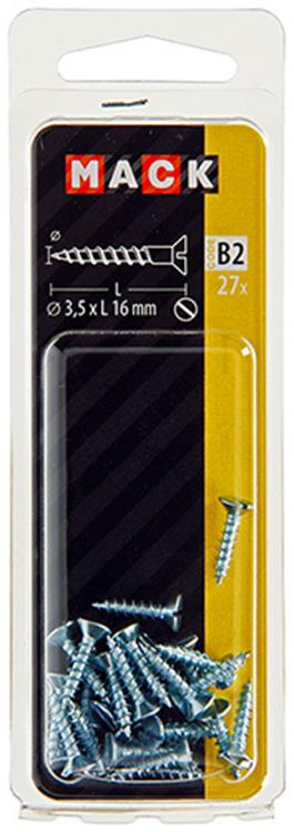 Mack 1017350 - tornillo para madera cabeza avellanada galvanizado 27 piezas 3,5 x 16 mm | 10 piezas