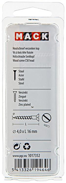 Mack 1017352 - tornillo para madera cabeza avellanada galvanizado 24 piezas 4,0 x 16 mm | 10 piezas