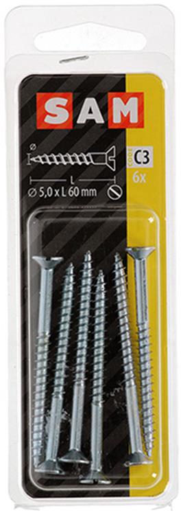 Mack 1017365 - tornillo para madera cabeza avellanada galvanizado 6 piezas 5,0 x 60 mm | 10 piezas