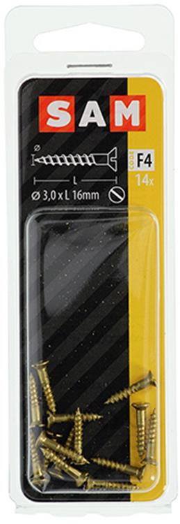 Mack 1019647 - tornillo para madera cabeza avellanada latón 14uds 3,0 x 16 mm | 10 piezas
