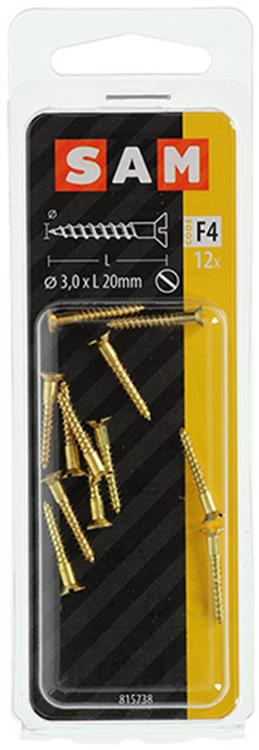 Mack 1019648 - tornillo para madera cabeza avellanada latón 12uds 3,0 x 20 mm | 10 piezas
