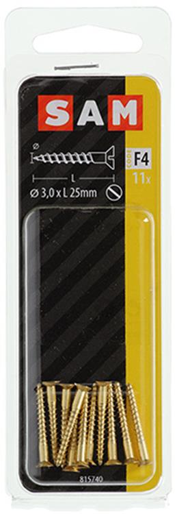 Mack 1019649 - tornillo para madera cabeza avellanada latón 11uds 3,0 x 25 mm | 10 piezas