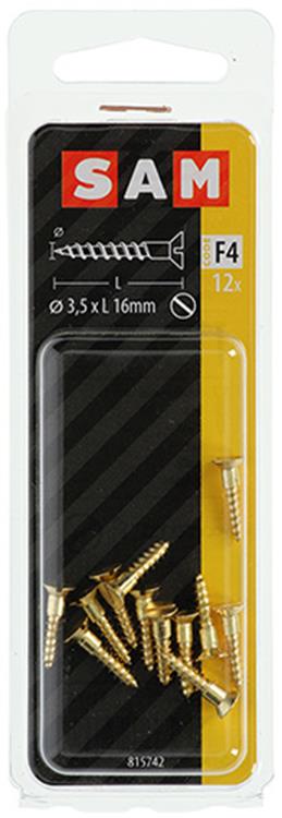 Mack 1019650 - tornillo para madera cabeza avellanada latón 12uds 3,5 x 16 mm | 10 piezas