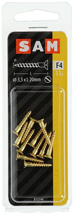 Mack 1019651 - tornillo para madera cabeza avellanada latón 11uds 3,5 x 20 mm | 10 piezas