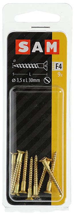 Mack 1019652 - tornillo para madera cabeza avellanada latón 9 piezas 3,5 x 30 mm | 10 piezas