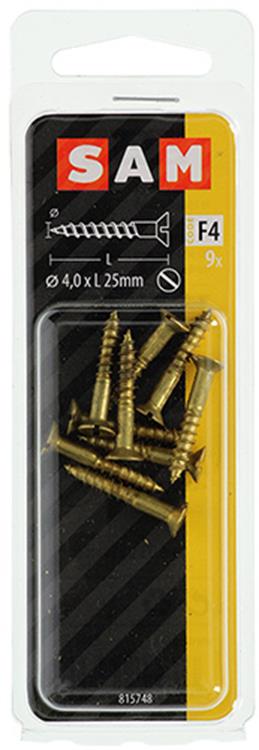 Mack 1019653 - tornillo para madera cabeza avellanada latón 9 piezas 4,0 x 25 mm | 10 piezas