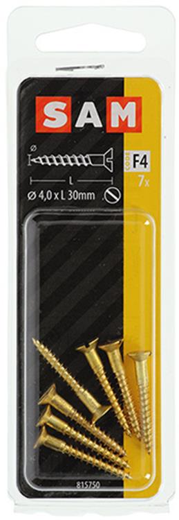 Mack 1019654 - tornillo para madera cabeza avellanada latón 7 piezas 4,0 x 30 mm | 10 piezas