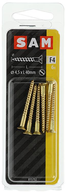 Mack 1019655 - tornillo para madera cabeza avellanada latón 6 piezas 4,5 x 40 mm | 10 piezas