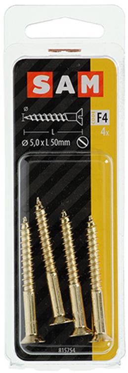Mack 1019656 - tornillo para madera cabeza avellanada latón 4 piezas 5,5 x 50 mm | 10 piezas