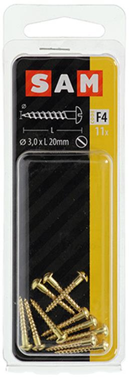 Mack 1019660 - tornillo para madera cabeza plana latón 11 piezas 3,0 x 20 mm | 10 piezas