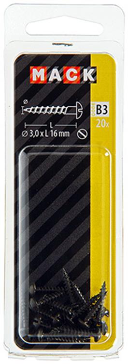 Mack 1017383 - tornillo para madera cabeza troncocónica galvanizado negro 20 piezas 3,0 x 16 mm | 10 piezas