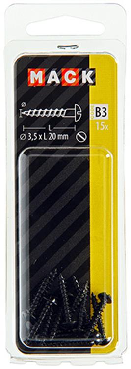 Mack 1017384 - tornillo para madera cabeza troncocónica galvanizado negro 15 piezas 3,5 x 20 mm | 10 piezas