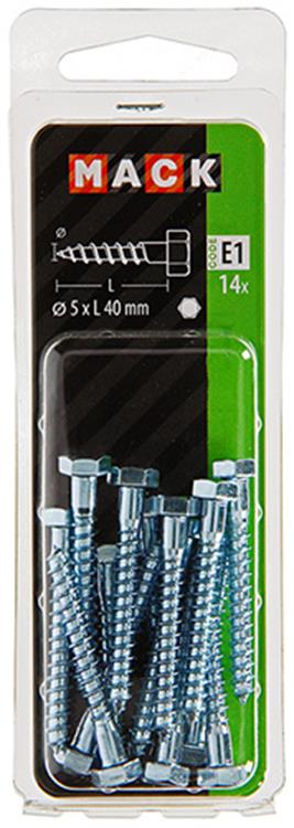 Mack 1017399 - perno roscado para madera acero galvanizado 14 piezas 5 x 40 mm | 10 piezas