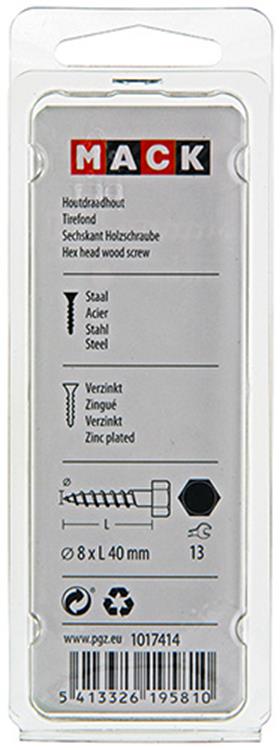 Mack 1017414 - perno roscado para madera acero galvanizado 8 piezas 8 x 40 mm | 5 piezas