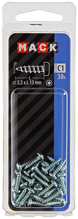 Mack 1017438 - tornillo autorroscante cabeza cilíndrica galv. 30 piezas 3,5 x 13 mm | 10 piezas