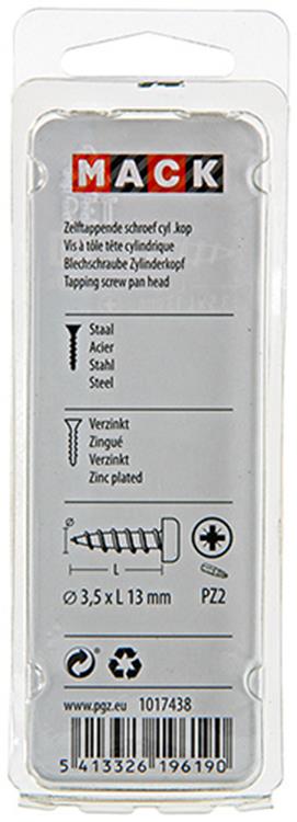 Mack 1017438 - tornillo autorroscante cabeza cilíndrica galv. 30 piezas 3,5 x 13 mm | 10 piezas