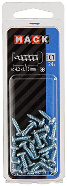 Mack 1017446 - tornillo autorroscante cabeza cilíndrica galv. 24 piezas 4,2 x 13 mm | 10 piezas