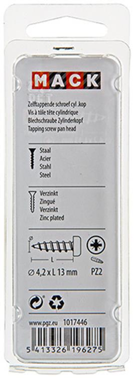 Mack 1017446 - tornillo autorroscante cabeza cilíndrica galv. 24 piezas 4,2 x 13 mm | 10 piezas