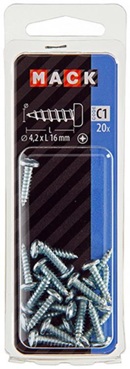 Mack 1017447 - tornillo autorroscante cabeza cilíndrica galv. 20 piezas 4,2 x 16 mm | 10 piezas