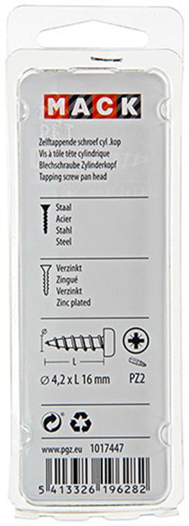Mack 1017447 - tornillo autorroscante cabeza cilíndrica galv. 20 piezas 4,2 x 16 mm | 10 piezas