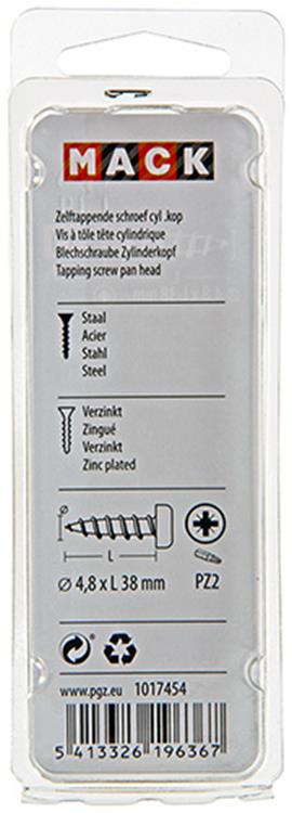 Mack 1017454 - tornillo autorroscante cabeza cilíndrica galv. 9 piezas 4,8 x 38 mm | 10 piezas