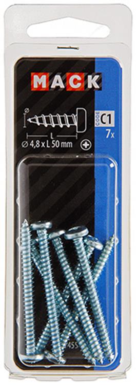 Mack 1017455 - tornillo autorroscante cabeza cilíndrica galv. 7 piezas 4,8 x 50 mm | 10 piezas