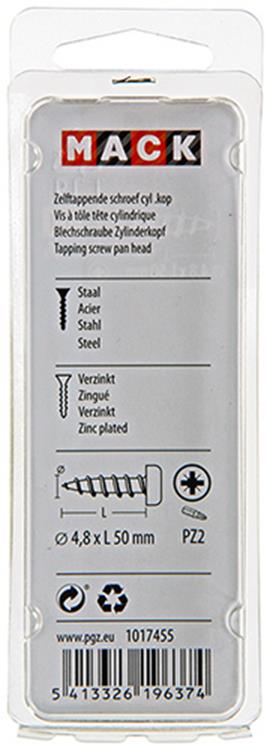 Mack 1017455 - tornillo autorroscante cabeza cilíndrica galv. 7 piezas 4,8 x 50 mm | 10 piezas