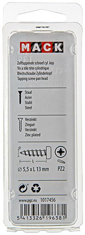 Mack 1017456 - tornillo autorroscante cabeza cilíndrica galv. 11 piezas de 5,5 x 13 mm | 10 piezas
