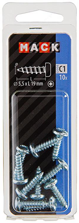 Mack 1017457 - tornillo autorroscante cabeza cilíndrica galv. 10 unidades de 5,5 x 19 mm | 10 piezas