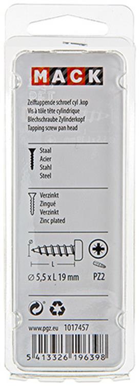 Mack 1017457 - tornillo autorroscante cabeza cilíndrica galv. 10 unidades de 5,5 x 19 mm | 10 piezas