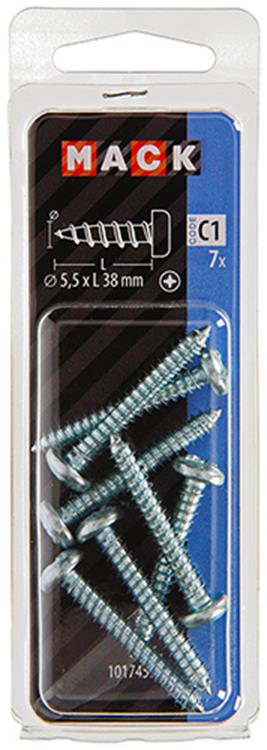 Mack 1017459 - tornillo autorroscante cabeza cilíndrica galv. 7 piezas 5,5 x 38 mm | 10 piezas