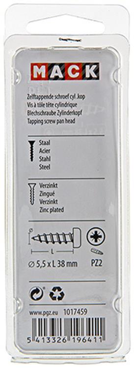 Mack 1017459 - tornillo autorroscante cabeza cilíndrica galv. 7 piezas 5,5 x 38 mm | 10 piezas