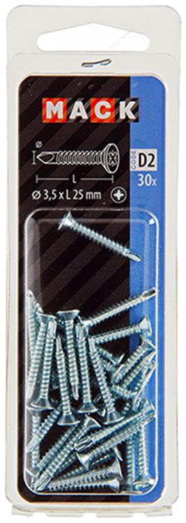 Mack 1017462 - tornillo autoperforante con cabeza galvanizada. 30 piezas 3,5 x 25 mm | 10 piezas