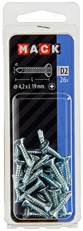 Mack 1017464 - tornillo autoperforante con cabeza galvanizada. 26 piezas 4,2 x 19 mm | 10 piezas