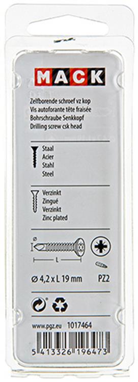 Mack 1017464 - tornillo autoperforante con cabeza galvanizada. 26 piezas 4,2 x 19 mm | 10 piezas