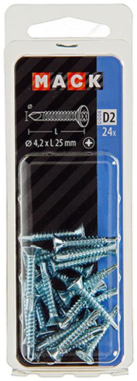 Mack 1017465 - tornillo autoperforante con cabeza galvanizada. 24 piezas 4,2 x 25 mm | 10 piezas