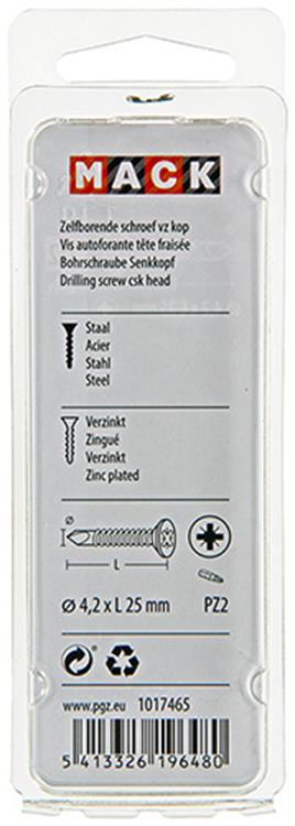 Mack 1017465 - tornillo autoperforante con cabeza galvanizada. 24 piezas 4,2 x 25 mm | 10 piezas