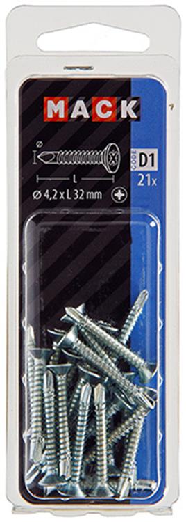 Mack 1017466 - tornillo autoperforante con cabeza galvanizada. 21 piezas 4,2 x 32 mm | 10 piezas