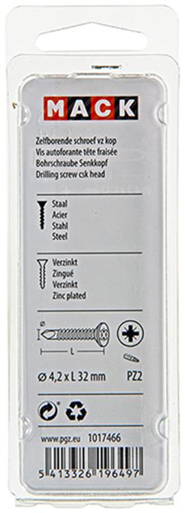 Mack 1017466 - tornillo autoperforante con cabeza galvanizada. 21 piezas 4,2 x 32 mm | 10 piezas